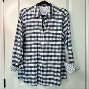 Tommy Bahama ladies button-down navy check shirt.